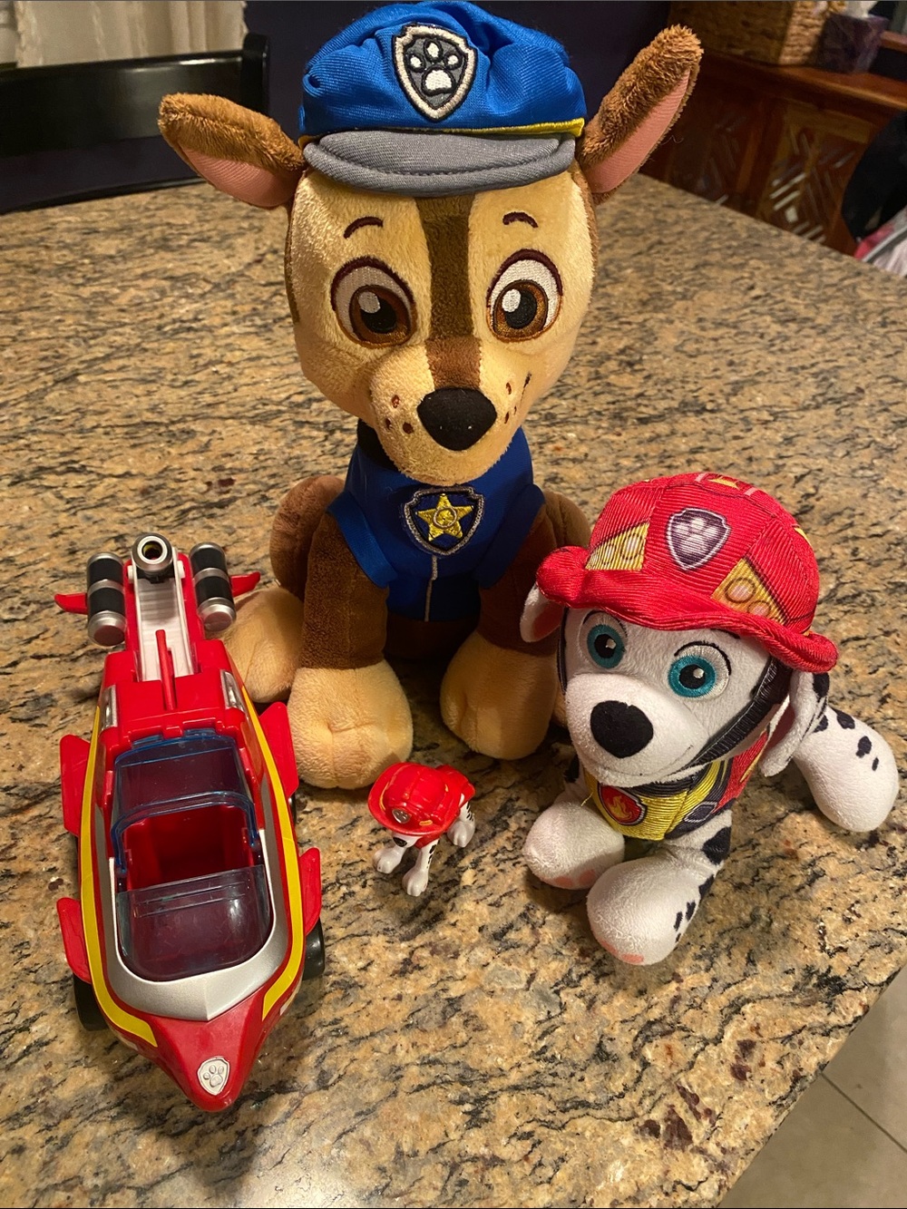 Paw Patrol Chase and Marshall Plush Set with Red Rescue Boat and torpedo